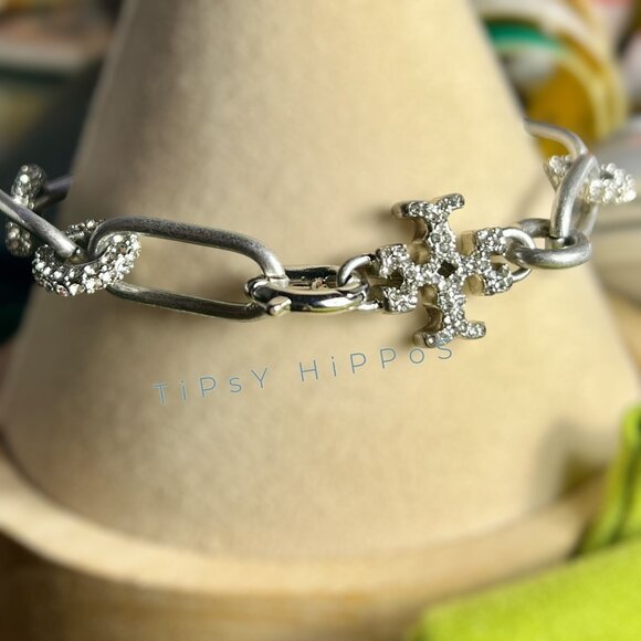 NEW!! Beautiful Tory Burch Silver and Crystal Pave Roxanne Bracelet - Picture 6 of 7
